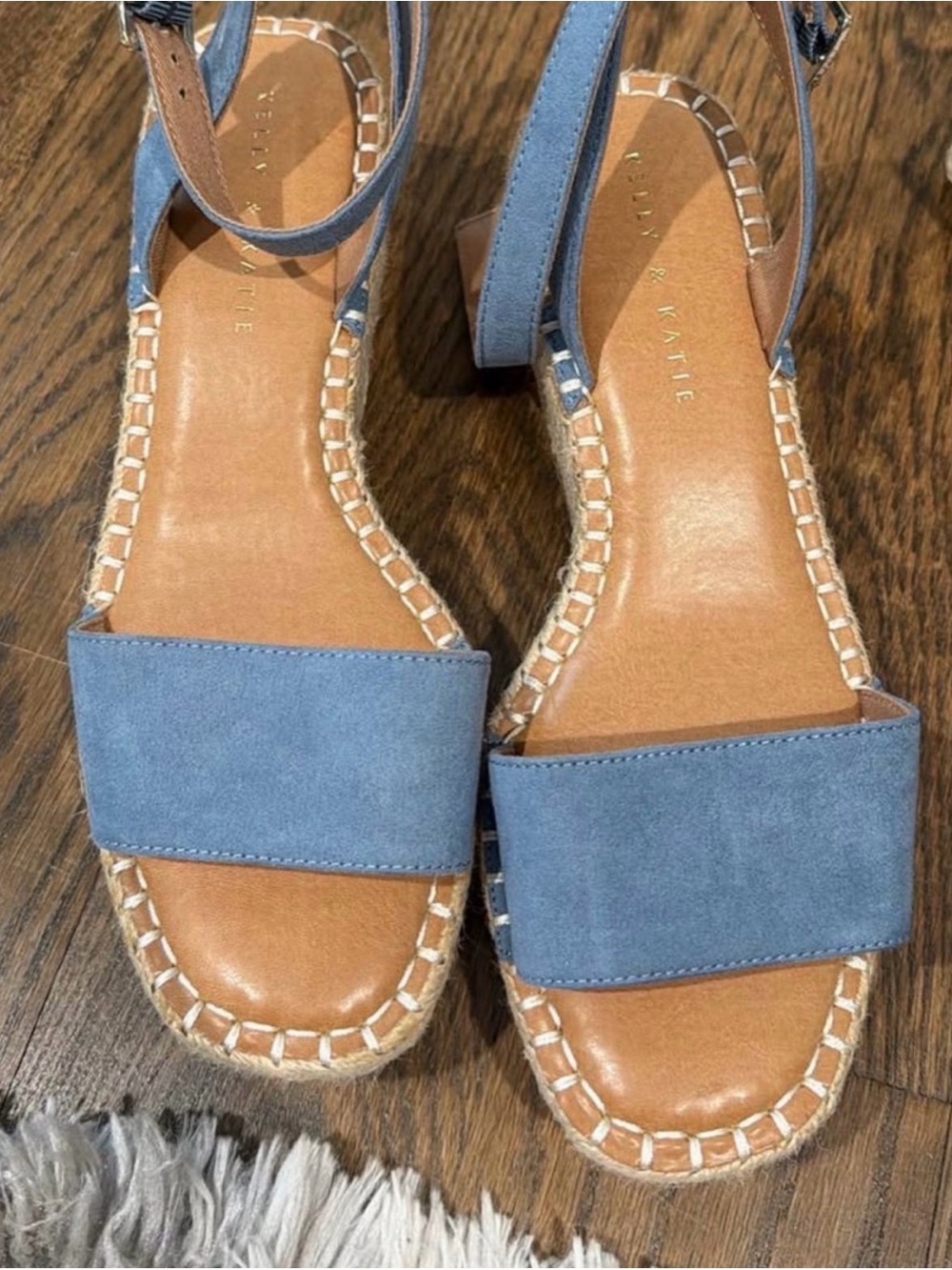 Kelly & Katie Light Blue Suede Ankle-Strap Espadrille Sandals